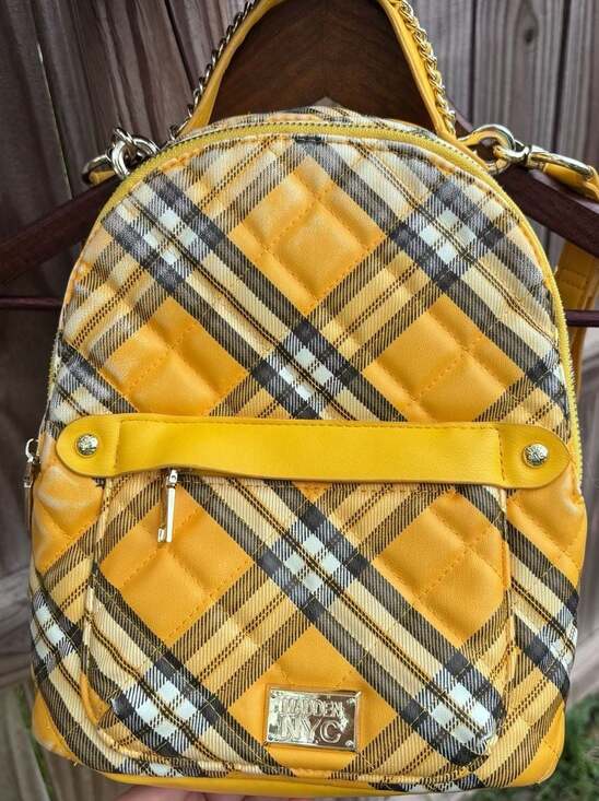 Madden Nyc Handbags - Yellow Plaid Women’s Backpack - Hidden NYC